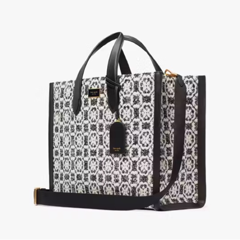 NEW Manhattan Spade Flower Monogram Tweed Large Tote